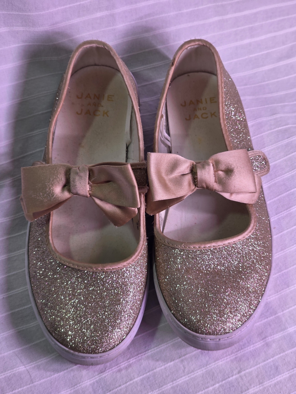 Janie and Jack Girls' Gold Glitter Bow Shoes, Size 4k